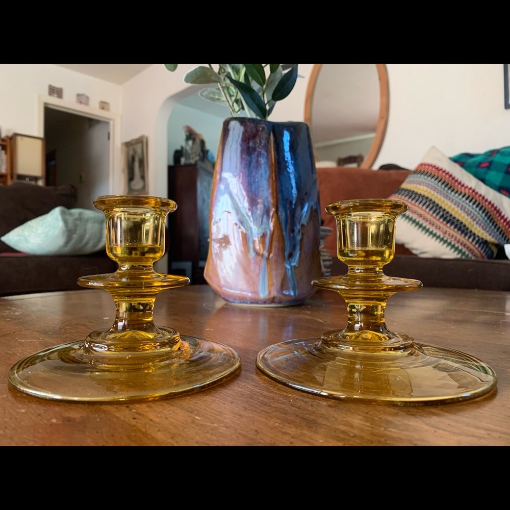 Amber glass candle holders